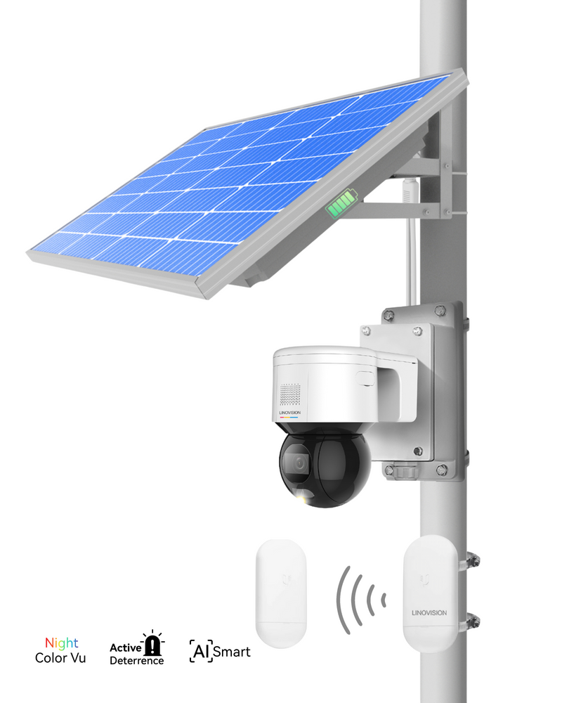 (GO SOLO PT4 UB) Commercial Solar Power Camera KIT with Pre-Paired Wireless Bridges