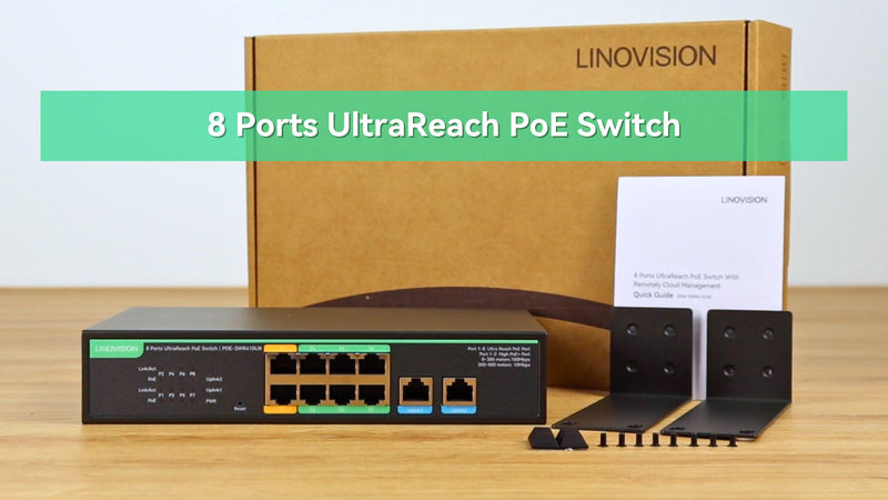 (POE-SWR410UR) 8 Ports UltraReach PoE Switch with Remotely Cloud Management, Long Range PoE and data transmisison Up to 2600ft