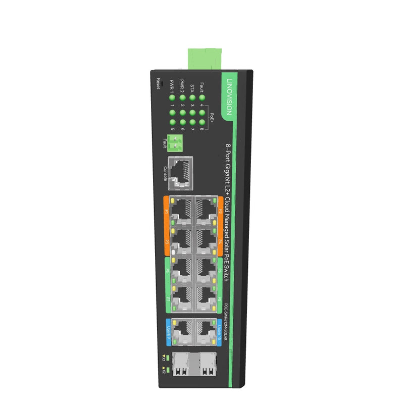 12 Ports L2+ Cloud Managed PoE Switch with DC8V to DC57V Voltage Booster (POE-SWR612GM-SOLAR)