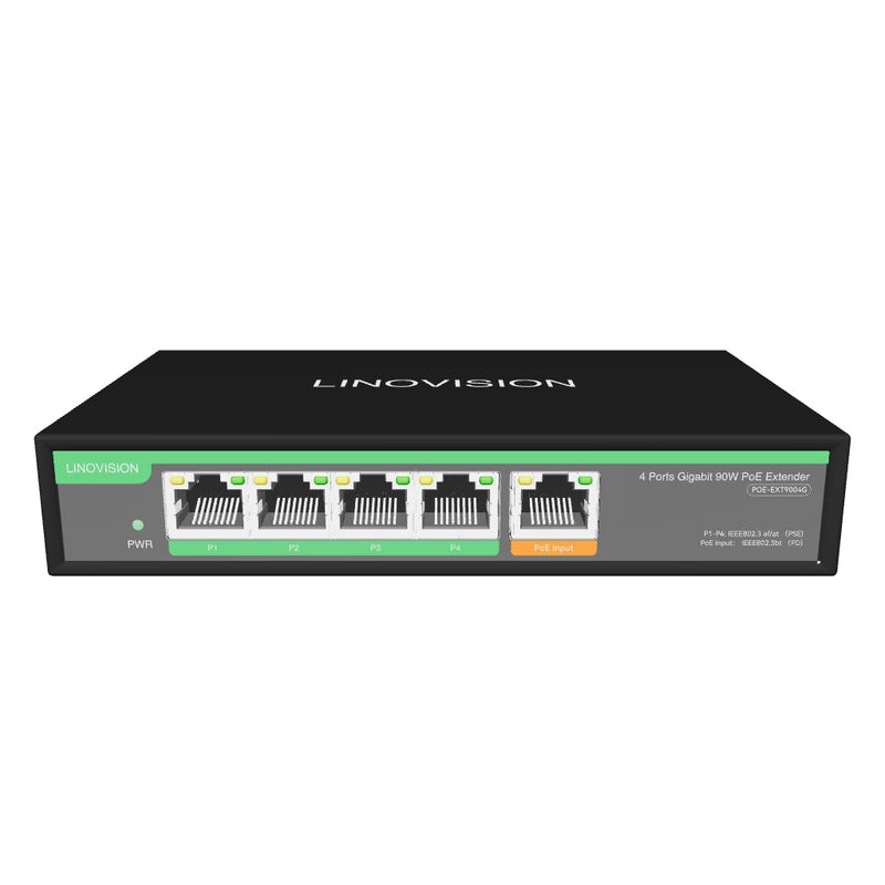 4 Port Gigabit POE Extender with 90W POE Input, 1 in 4 Out POE