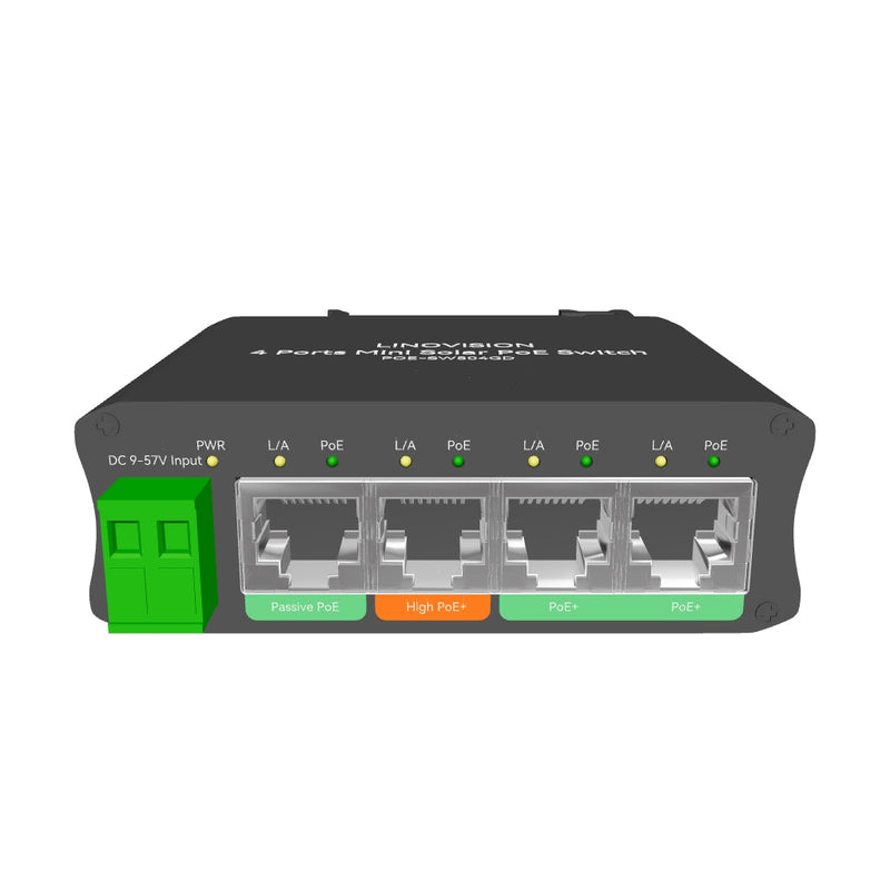 (POE-SW504GD) 4 Ports Mini Solar PoE Switch Optimized for Big PTZ Camera and Wireless Bridges