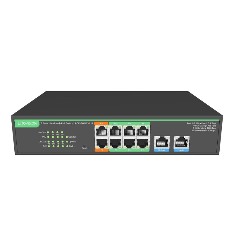 (POE-SWR410UR) 8 Ports UltraReach PoE Switch with Remotely Cloud Management, Long Range PoE and data transmisison Up to 2600ft