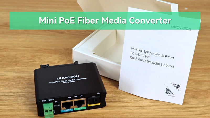 PoE Powered Fiber Media Converter with additional DC12V/24V and Gigabit Ethernet Output