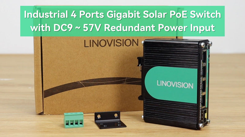 (POE-Switch0504GDF) Industrial 4 Ports Gigabit Solar PoE Switch with DC9～57V Redundant Power Input