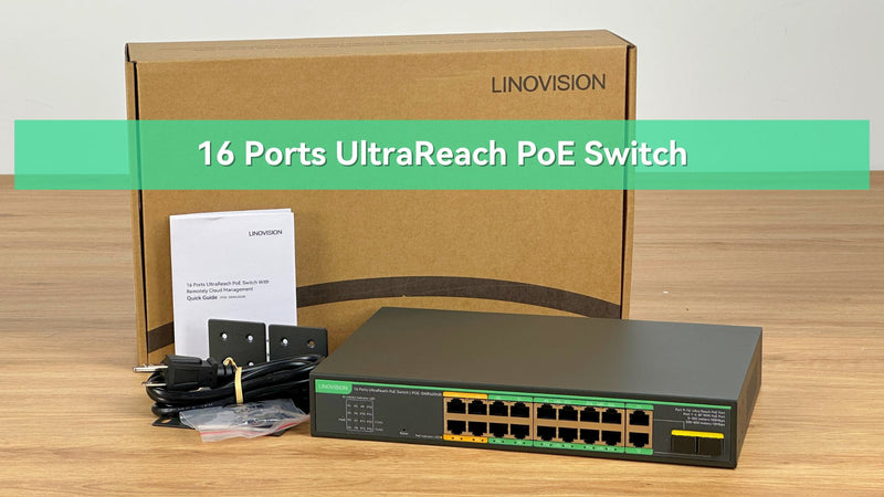 (POE-SWR420UR)16 Ports UltraReach PoE Switch with Remotely Cloud Management, Up to 2600ft Long Range PoE & Data Transmission