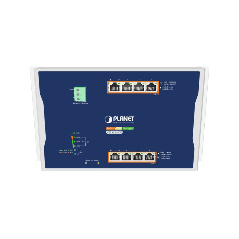 PLANET WGS-4215-8HP2S Flat Wall Mount L2 Managed 8-Port 802.3bt PoE++ Switch, 95W per Port, 360W Total PoE Budget
