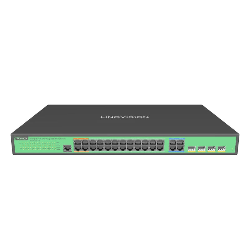 (POE-SW324GM-4BT) 24 Ports L2 Managed PoE Switch, Full Gigabit PoE++ Switch, Built-in 370W Power with 4* BT 90W & 20* AT 30W Ports